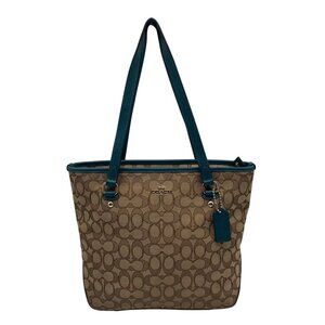 Coach Khaki  And Blue Trim Monogram Canvas Shoulder Bag & Wallet